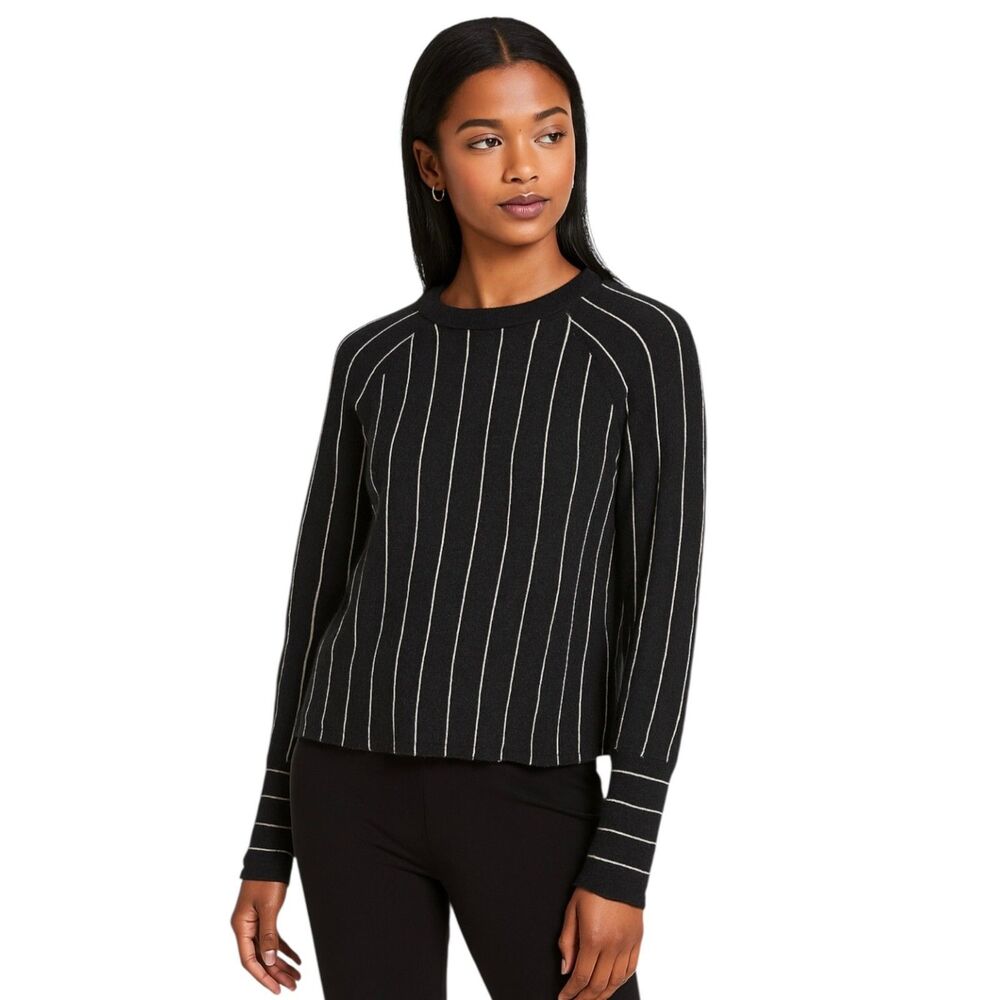 J. Crew Pinstripe Sweater Top Merino Wool Side Slit Preppy Sz XS